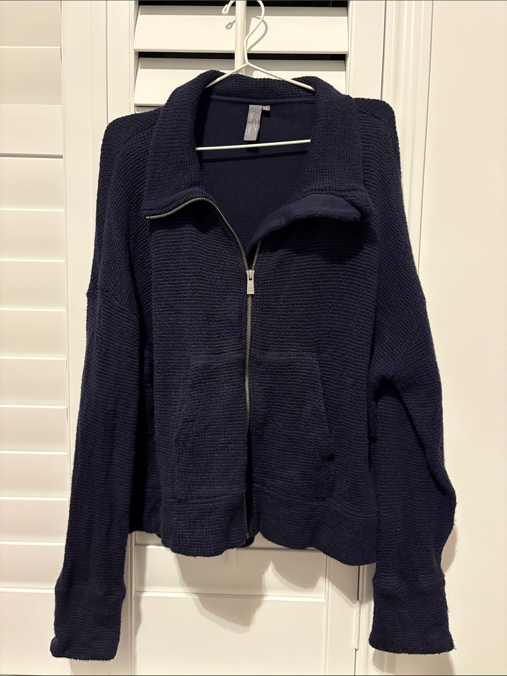 Sweaty Betty London Navy Textured Zip-Front Knit Jacket Coat